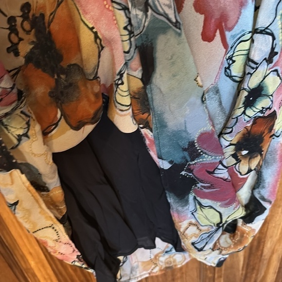 Chico's watercolor Silk Wearable Art Fit & Flare Silk Y2K Slip Midi Dress M/L - Picture 10 of 13
